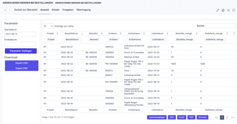 digitalXL - Bericht Xentral - Abweichende Mengen bei Bestellungen