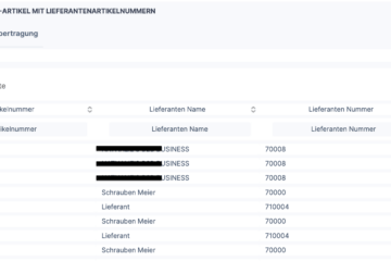 Screenshot des Berichtes Xentral-Artikel mit Lieferantenartikelnummern